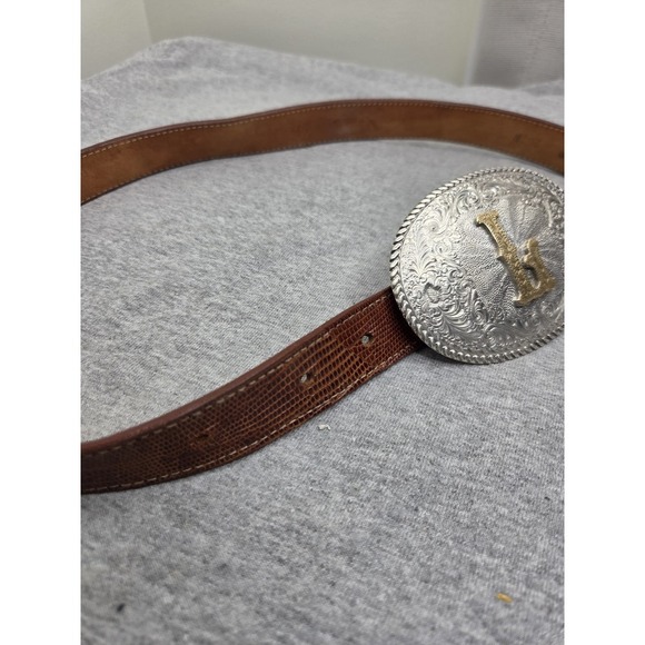 Vintage Crumrine El Arturo Initial L Buckle Lizard Leather Belt Women\'s Sz 32 main image 7